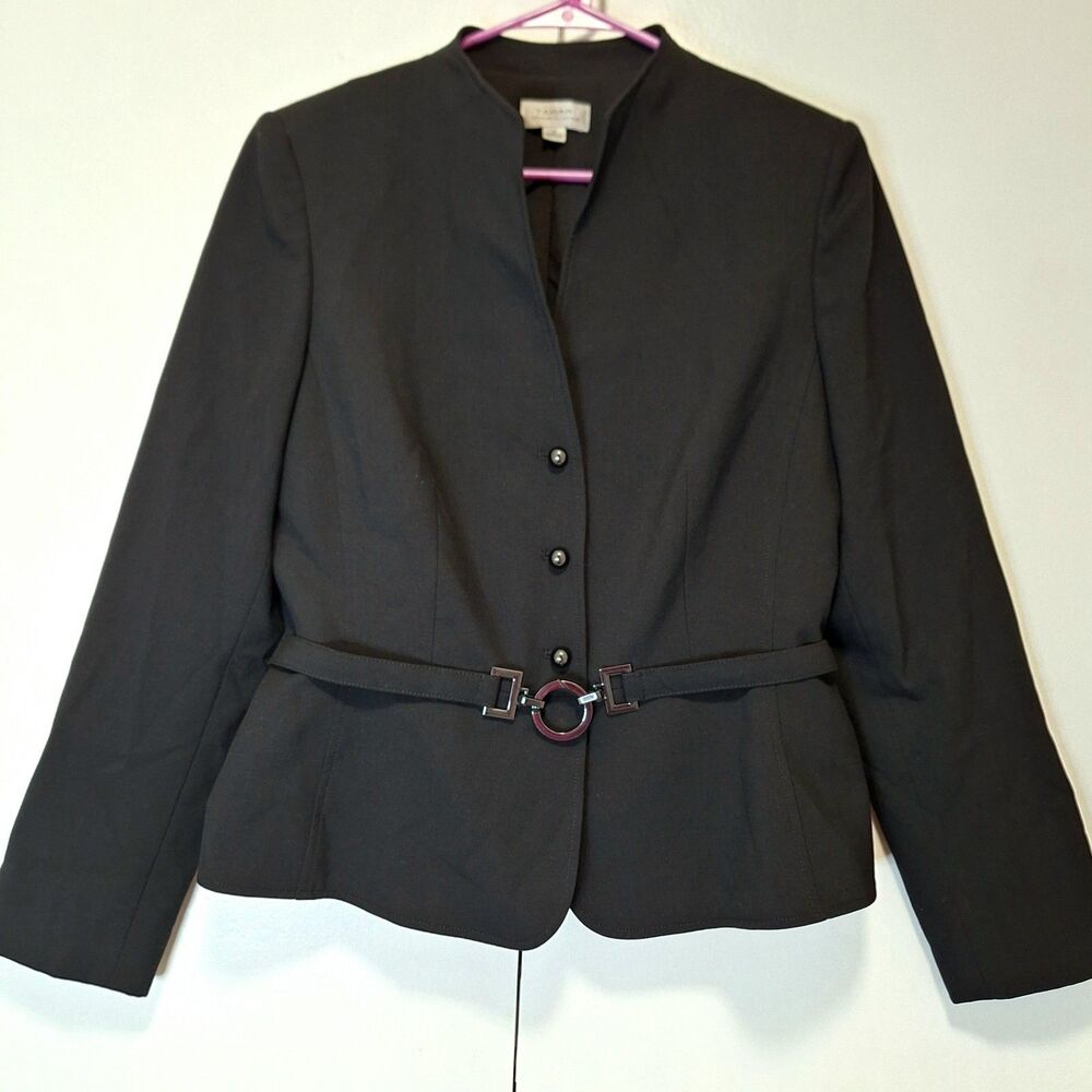 Tahari Arthur S Levine Black Buckle Blazer Size 12